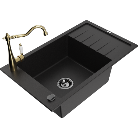 Mexen Elias chiuvetă granitică cu 1 compartiment, cu scurgător și baterie de bucătărie Carla, negru - 6511-77-670700-50-B