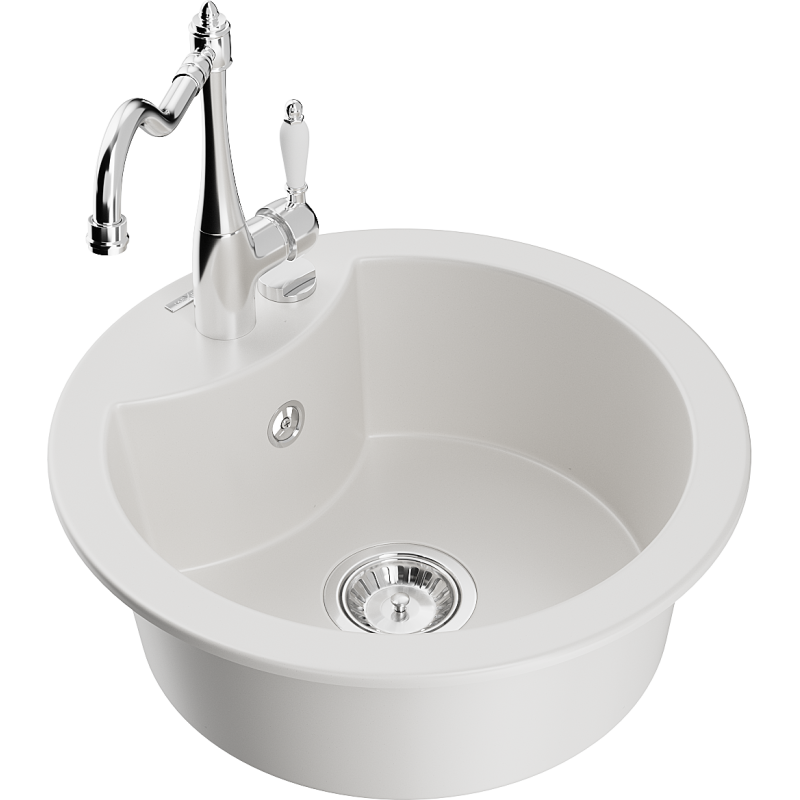 Mexen Diego egymedencés gránit mosogató Carla konyhai csappal, fehér - 6512-20-670700-00