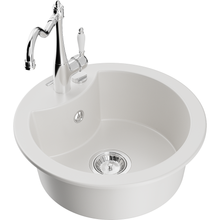 Mexen Diego egymedencés gránit mosogató Carla konyhai csappal, fehér - 6512-20-670700-00