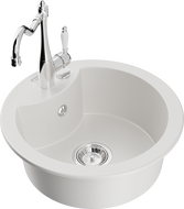 Mexen Diego chiuvetă de granit cu o singură cameră cu baterie de bucătărie Carla, alb - 6512-20-670700-00