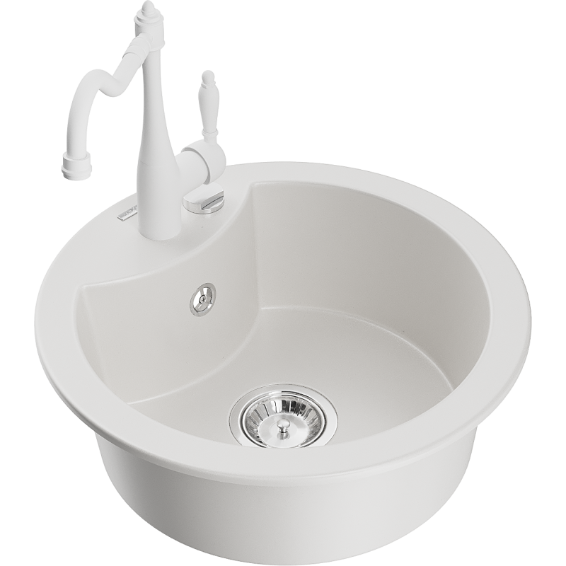 Mexen Diego egykamrás gránit mosogató Carla konyhai csapteleppel, fehér - 6512-20-670700-20