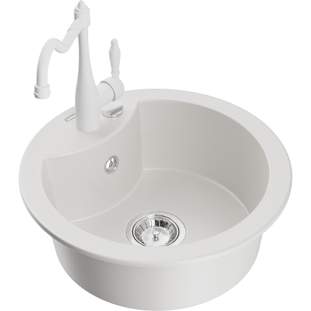 Mexen Diego chiuvetă de granit cu o singură cuvă și baterie de bucătărie Carla, alb - 6512-20-670700-20