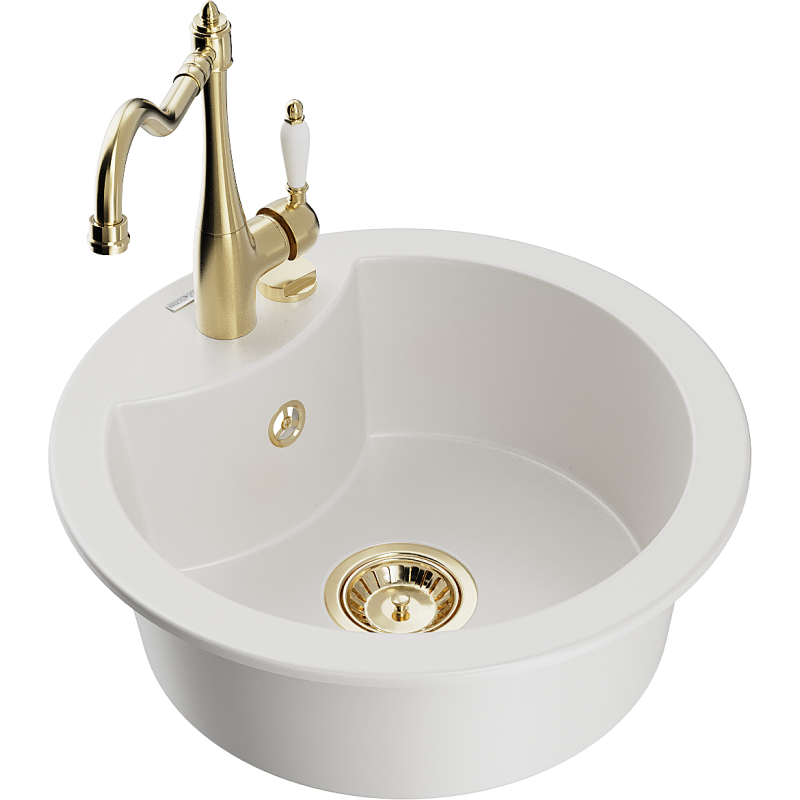 Mexen Diego egymedencés gránit mosogató Carla konyhai csapteleppel, fehér - 6512-20-670700-50