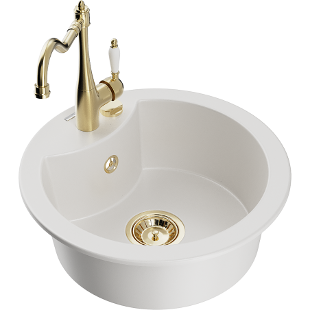 Mexen Diego egymedencés gránit mosogató Carla konyhai csapteleppel, fehér - 6512-20-670700-50