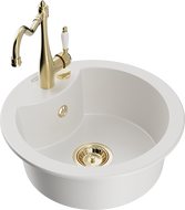 Mexen Diego chiuvetă de granit cu 1 compartiment cu baterie bucătărie Carla, alb - 6512-20-670700-50