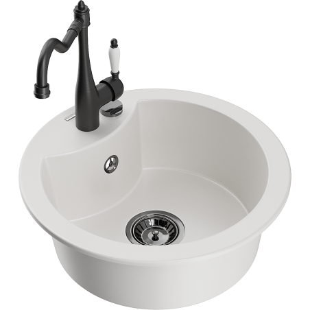 Mexen Diego chiuvetă granit 1-cămară cu baterie de bucătărie Carla, alb - 6512-20-670700-70