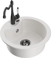 Mexen Diego gránit mosogató 1-medencés konyhai csapteleppel Carla, fehér - 6512-20-670700-70