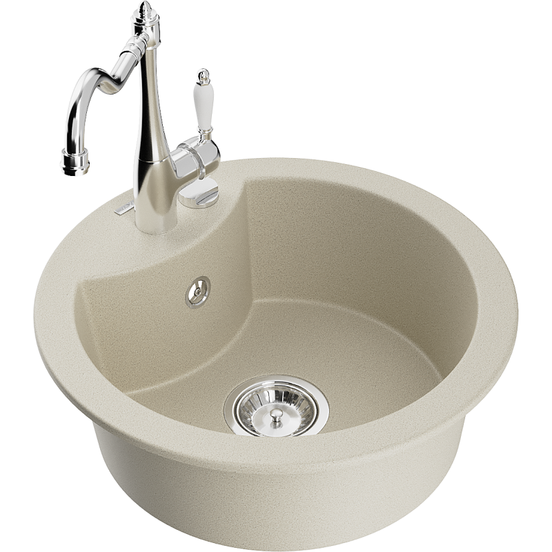 Mexen Diego gránit mosogató 1-medencés Carla konyhai csapteleppel, bézs - 6512-69-670700-00