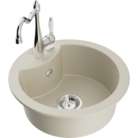 Mexen Diego gránit mosogató 1-medencés Carla konyhai csapteleppel, bézs - 6512-69-670700-00