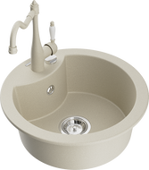 Mexen Diego chiuvetă de granit cu o singură cameră cu baterie de bucătărie Carla, bej - 6512-69-670700-69