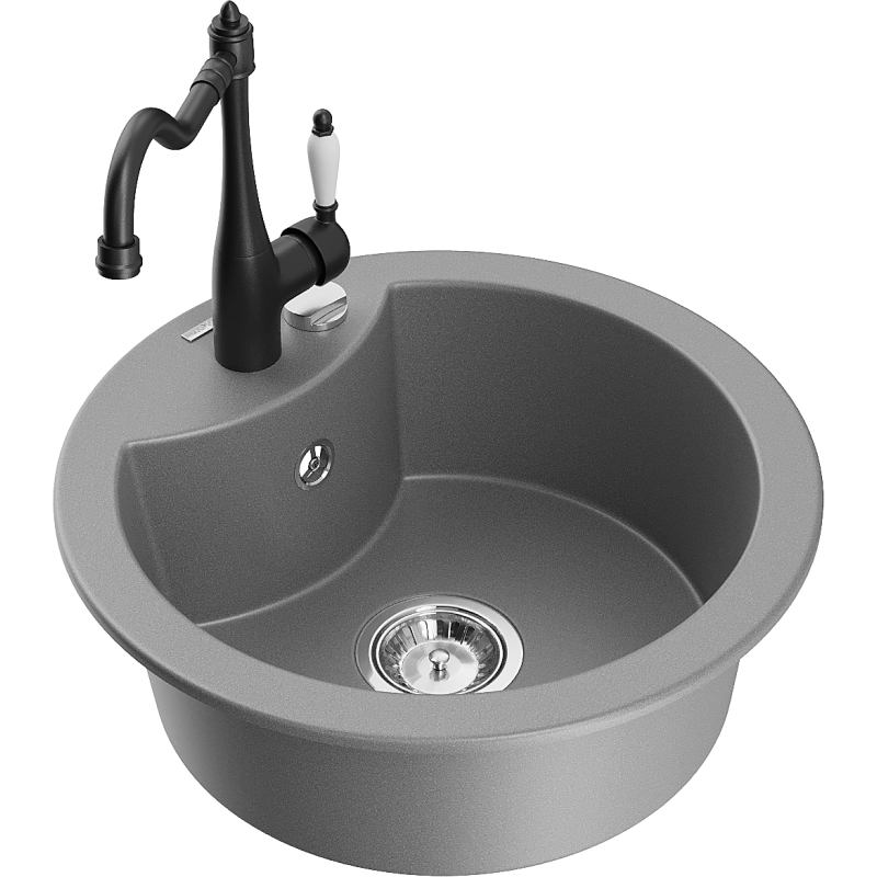 Mexen Diego egymedencés gránit mosogató Carla konyhai csappal, szürke - 6512-71-670700-70