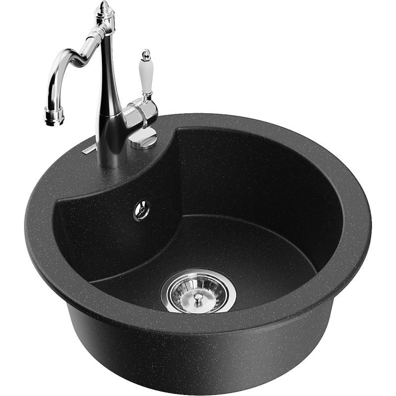 Mexen Diego egymedencés gránit mosogató Carla konyhai csapteleppel, fekete/ezüst metál - 6512-73-670700-00