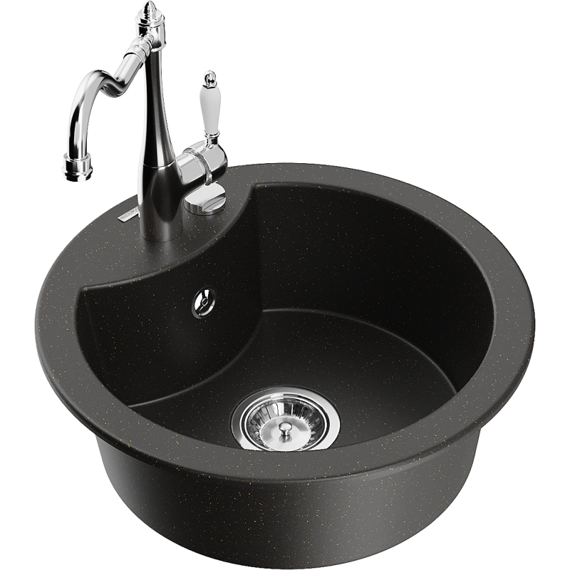 Mexen Diego egykamrás gránit mosogató Carla konyhai csapteleppel, fekete/arany metál - 6512-75-670700-00