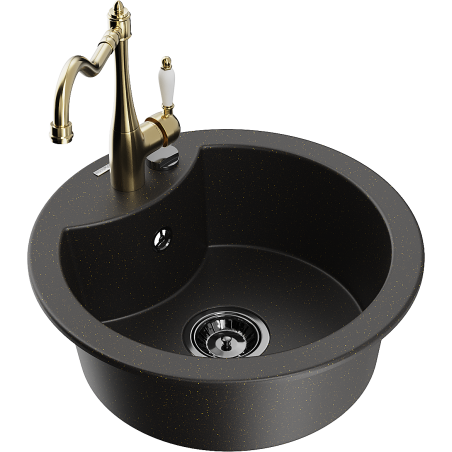 Mexen Diego 1 rekeszes gránit mosogató Carla konyhai csappal, fekete/arany metál - 6512-75-670700-50-B