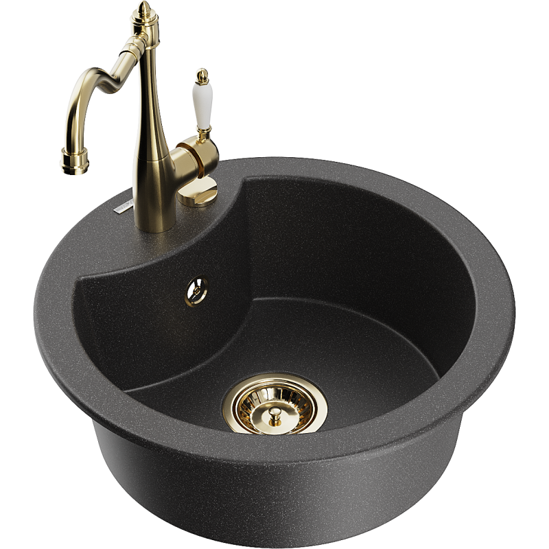 Mexen Diego 1-medencés, gránit mosogató Carla konyhai csappal, fekete pöttyös - 6512-76-670700-50