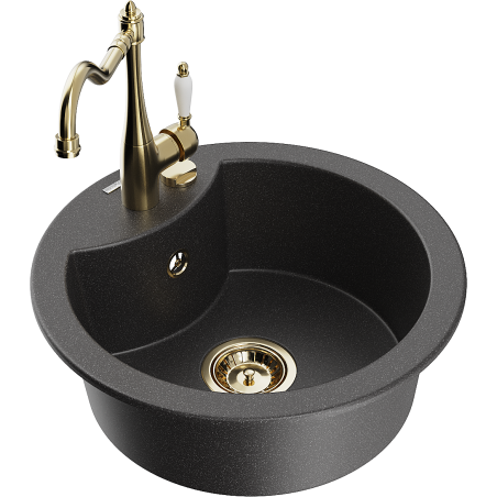 Mexen Diego 1-medencés, gránit mosogató Carla konyhai csappal, fekete pöttyös - 6512-76-670700-50