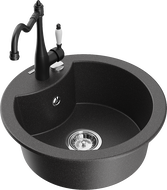 Mexen Diego 1-medencés gránit mosogató Carla konyhai csapteleppel, fekete pöttyös - 6512-76-670700-70