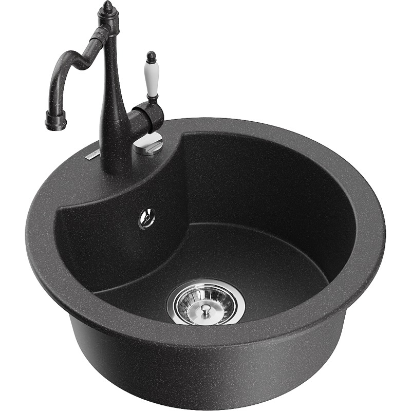 Mexen Diego chiuvetă de granit cu 1 compartiment cu baterie de bucătărie Carla, neagră pătată - 6512-76-670700-76