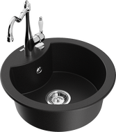 Mexen Diego gránit mosogató 1 rekesszel és Carla konyhai csapteleppel, fekete - 6512-77-670700-00