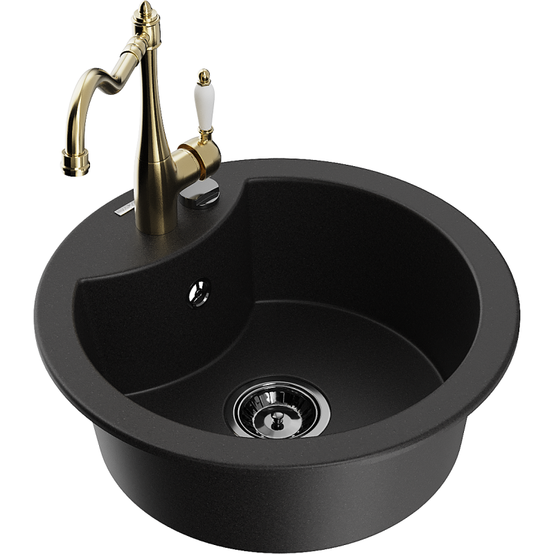 Mexen Diego gránit mosogató 1-medencés, Carla konyhai csapteleppel, fekete - 6512-77-670700-50-B