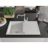 Mexen Bruno chiuvetă de granit cu un compartiment, cu picurător și baterie de bucătărie Carla, Albă - 6513-20-670700-00