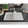 Mexen Bruno chiuvetă de granit cu un compartiment, cu picurător și baterie de bucătărie Carla, Albă - 6513-20-670700-20