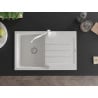 Mexen Bruno chiuvetă de granit cu un compartiment, cu picurător și baterie de bucătărie Carla, Albă - 6513-20-670700-20