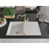 Mexen Bruno chiuvetă de granit cu un compartiment, cu picurător și baterie de bucătărie Carla, Albă - 6513-20-670700-50