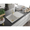 Mexen Bruno gránit mosogató 1 medencével, csepegtetővel és Carla konyhai csapteleppel, fehér - 6513-20-670700-50
