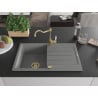 Mexen Bruno chiuvetă de granit cu un compartiment, cu picurător și baterie de bucătărie Carla, gri - 6513-71-670700-50