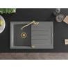 Mexen Bruno chiuvetă de granit cu un compartiment, cu picurător și baterie de bucătărie Carla, gri - 6513-71-670700-50