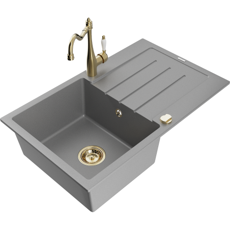 Mexen Bruno gránit mosogató 1-medencés csepegtetővel és Carla konyhai csapteleppel, szürke - 6513-71-670700-50