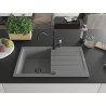 Mexen Bruno chiuvetă de granit 1-cameră cu picurător și baterie de bucătărie Carla, gri - 6513-71-670700-70-B