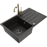 Mexen Bruno 1-medencés gránit mosogató csepegtetővel és Carla konyhai csapteleppel, fekete/arany metál