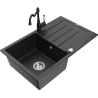 Mexen Bruno chiuvetă de bucătărie din granit cu 1 compartiment, cu scurgător și baterie de bucătărie Carla, negru/aur