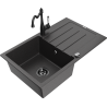Mexen Bruno chiuvetă de granit cu o cuvă și scurgător, cu baterie de bucătărie Carla, negru cu pete - 6513-76-670700-70-B