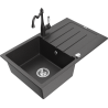 Mexen Bruno chiuvetă de granit cu 1 cuvă, picurător și baterie bucătărie Carla, negru cu pete - 6513-76-670700-76