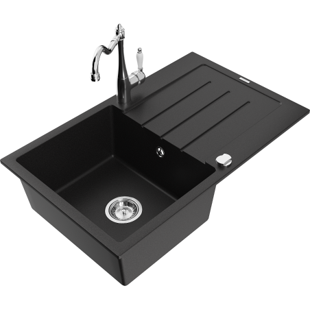 Mexen Bruno egymedencés gránit mosogató csepegtetővel és Carla konyhai csapteleppel, fekete - 6513-77-670700-00