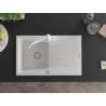Mexen Cesar chiuvetă de granit cu un compartiment, cu picurător și baterie de bucătărie Carla, Albă - 6514-20-670700-20