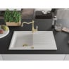 Mexen Cesar chiuvetă de granit cu un compartiment, cu picurător și baterie de bucătărie Carla, Albă - 6514-20-670700-50