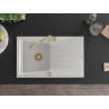 Mexen Cesar chiuvetă de granit cu un compartiment, cu picurător și baterie de bucătărie Carla, Albă - 6514-20-670700-50