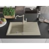 Mexen Cesar chiuvetă de granit cu un compartiment, cu picurător și baterie de bucătărie Carla, Bej - 6514-69-670700-69