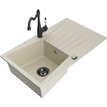 Mexen Cesar chiuvetă de granit cu 1 compartiment, cu scurgător și baterie de bucătărie Carla, bej - 6514-69-670700-70