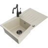 Mexen Cesar chiuvetă de granit cu 1 compartiment, cu scurgător și baterie de bucătărie Carla, bej - 6514-69-670700-70