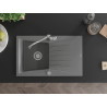 Mexen Cesar chiuvetă de bucătărie din granit cu 1 cuvă, cu scurgător și baterie Carla, gri - 6514-71-670700-00