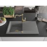 Mexen Cesar chiuvetă de granit cu un compartiment, cu picurător și baterie de bucătărie Carla, gri - 6514-71-670700-50
