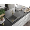Mexen Cesar chiuvetă de granit cu un compartiment, cu picurător și baterie de bucătărie Carla, gri - 6514-71-670700-50