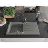 Mexen Cesar chiuvetă de granit cu 1 cuvă și scurgător și baterie de bucătărie Carla, gri - 6514-71-670700-70