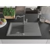 Mexen Cesar chiuvetă din granit cu 1 compartiment cu scurgător și baterie de bucătărie Carla, gri - 6514-71-670700-71