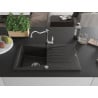 Mexen Cesar chiuvetă de granit 1-cameră cu picurător și baterie de bucătărie Carla, negru/auriu metalic - 6514-75-670700-00
